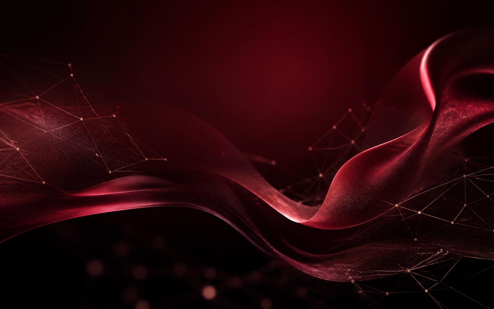 Abstract burgundy silk and AI network visual representing brand and digital transformation